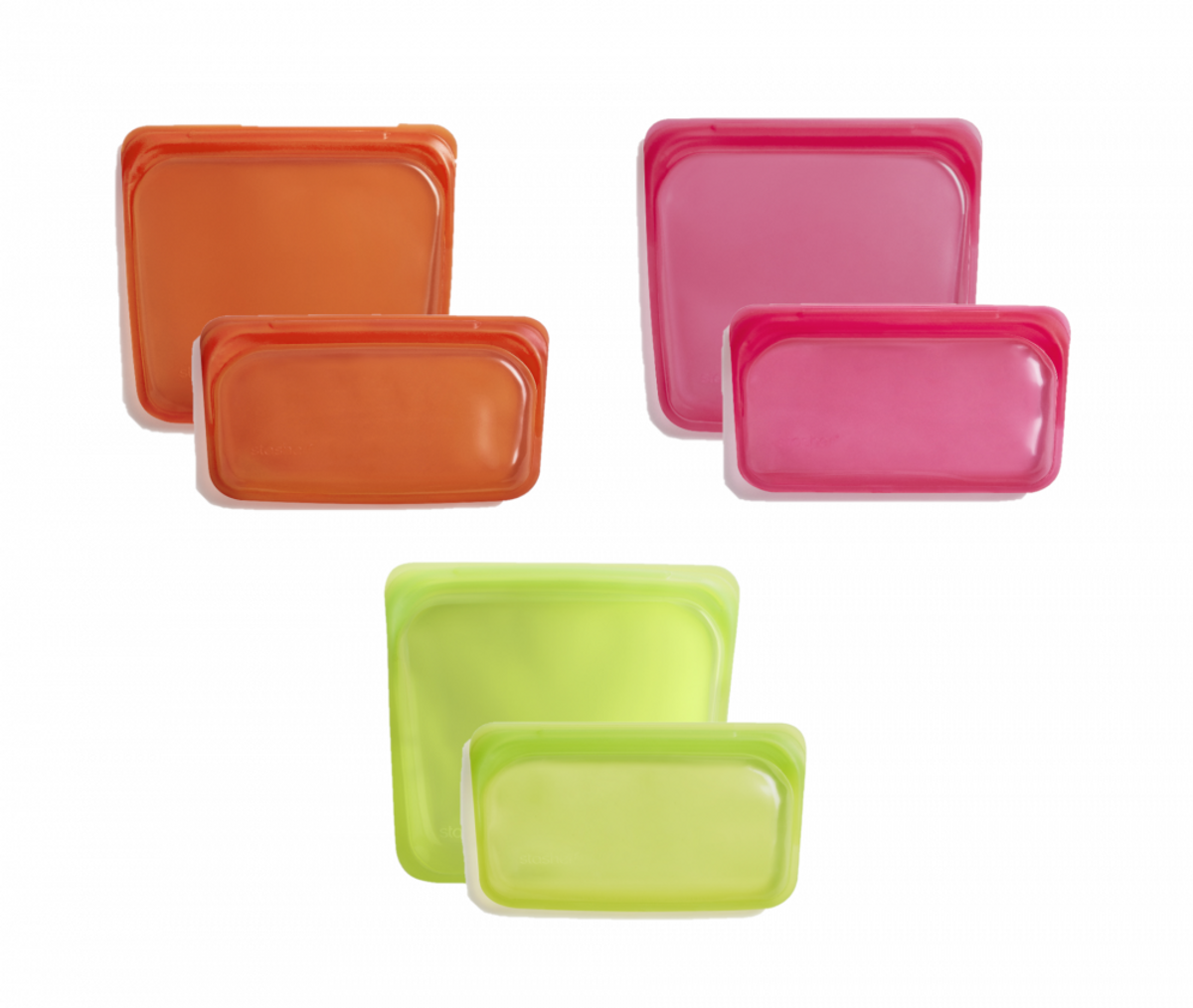 STASHER Silikonpose Matoppbevaring Oransje, Lysegrønn, Rosa 6pk