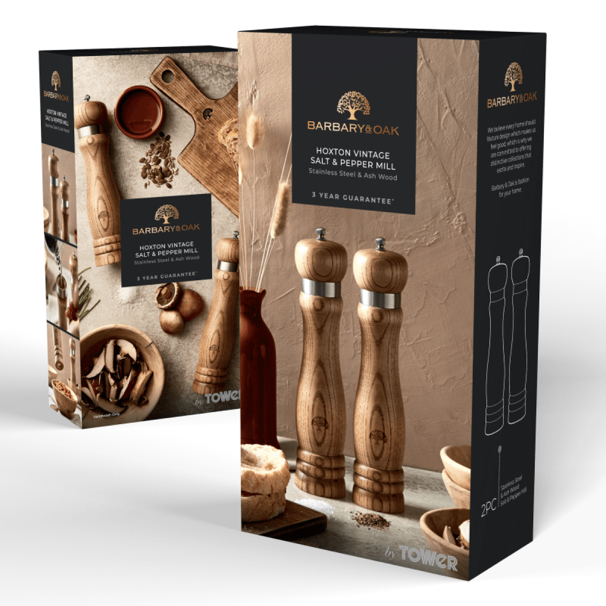 BARBARY&OAK Hoxton Salt/Pepper i asketre, keramisk kvern, H19cm