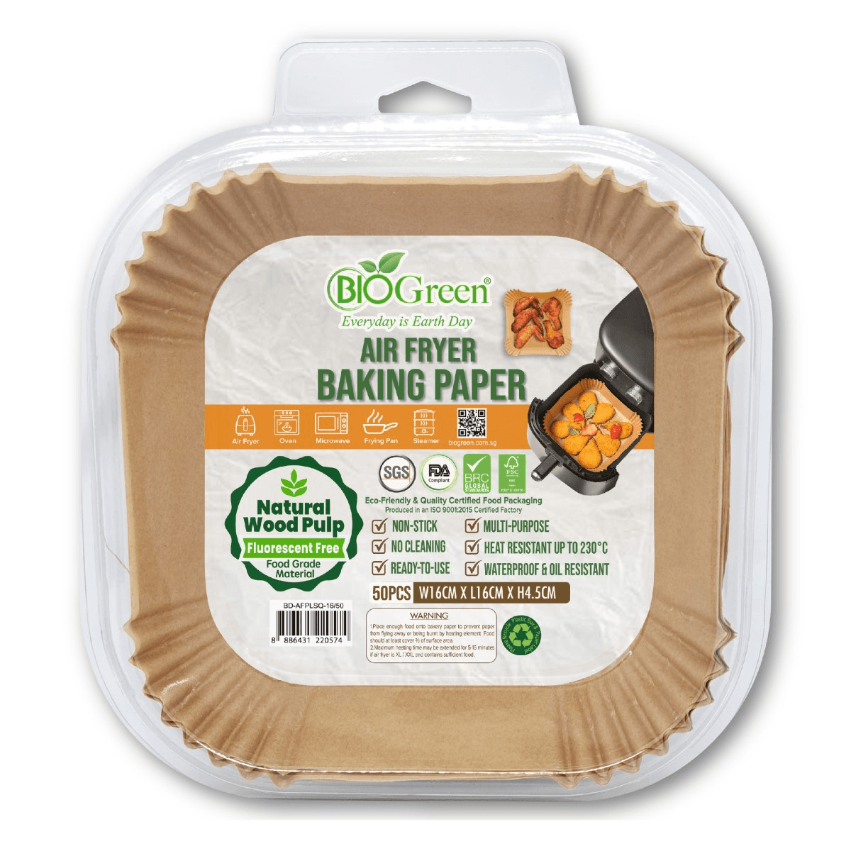 BIOGREEN Airfryerpapir 16x16cm, 50stk